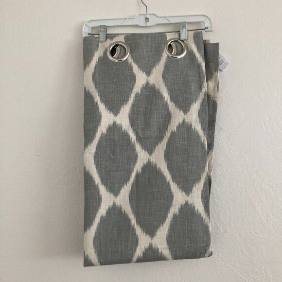 West Elm Ikat Ogee Linen Curtain Panels Gray White Beach Coast 2 Panels 48x96" - Picture 2 of 7